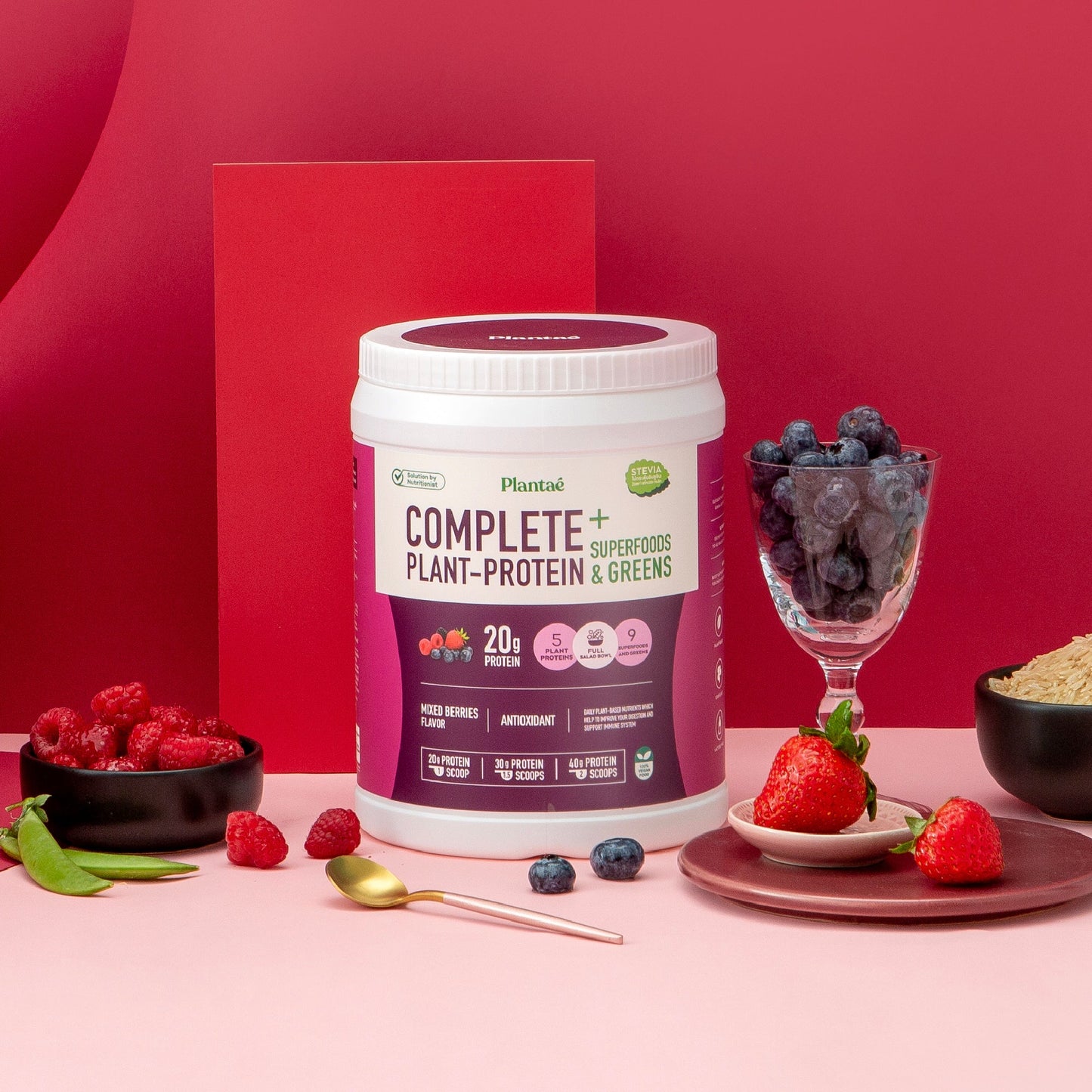 Plantae Complete Plant Protein With SuperFoods And Greens: Mixed Berry Travel Pack 8 Sachets