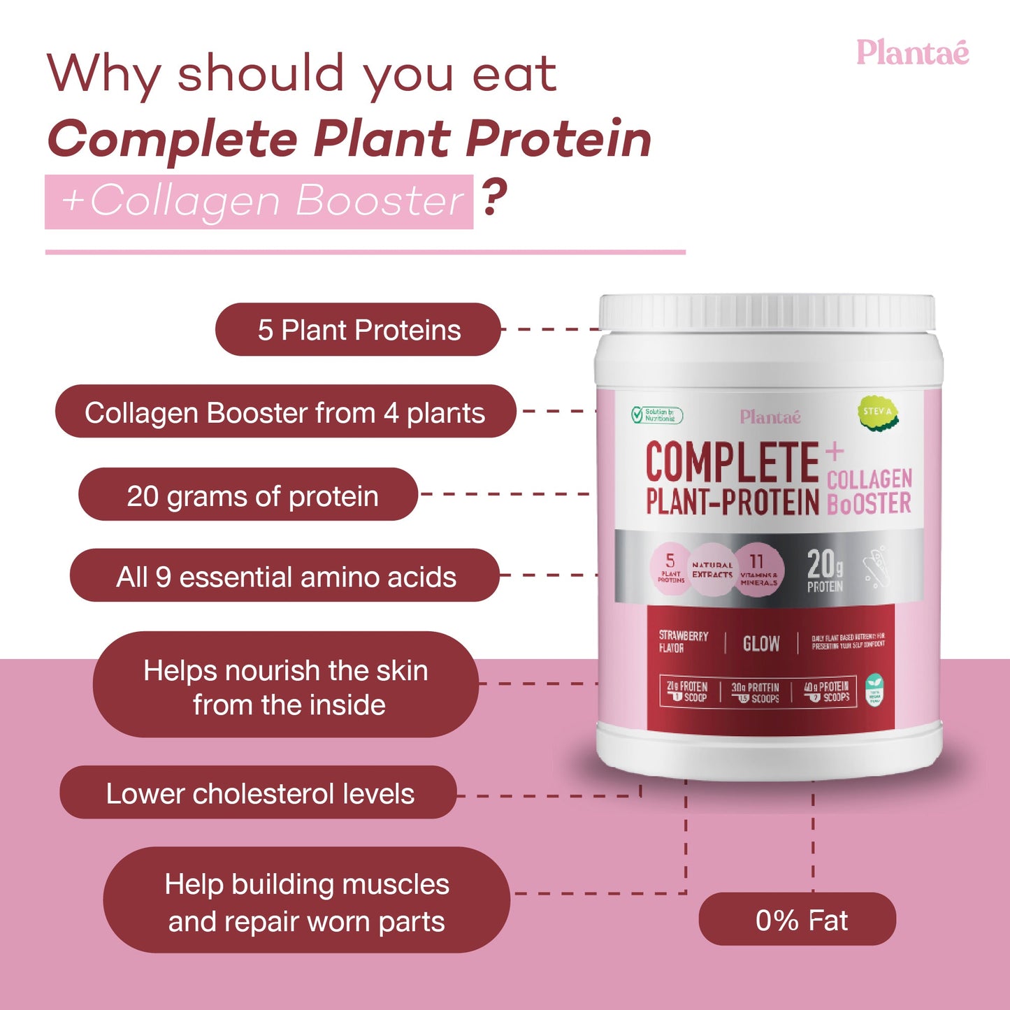 Plantae Complete Plant Protein + Collagen Booster: Strawberry Travel Pack 8 Sachets